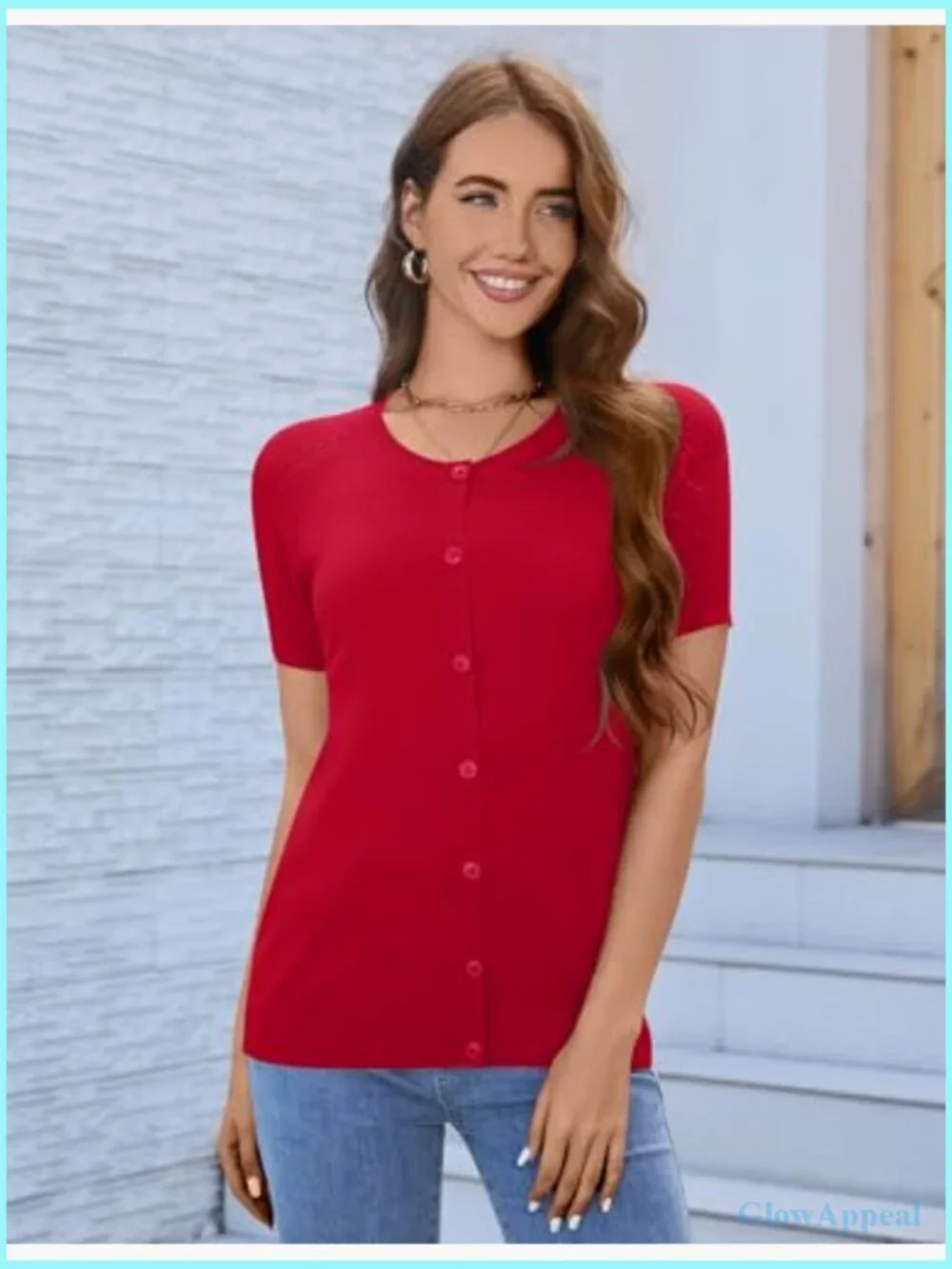 Lightweight Cropped Cardigan Shrug, Hollowed Out Short Sleeve, Button Front
